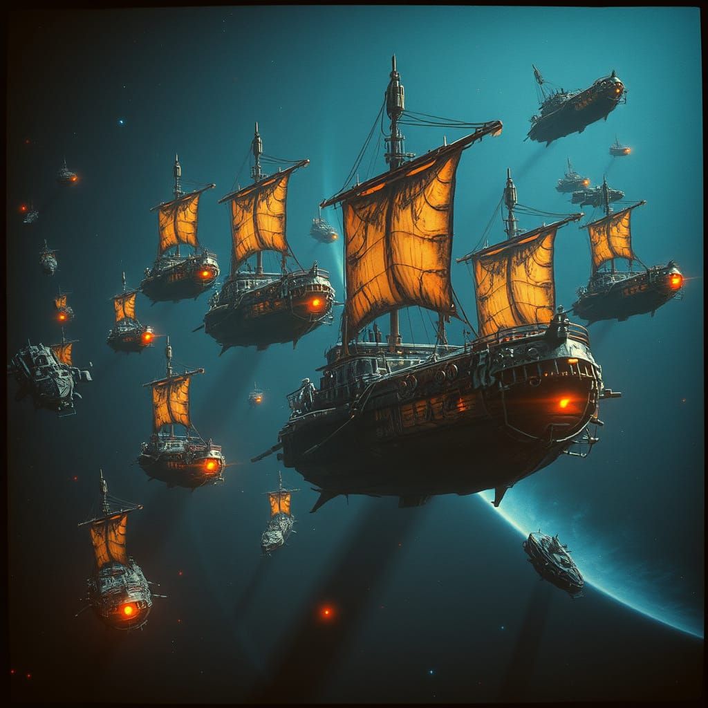 Space Pirate Fleets Drift Through Cosmic Blackness