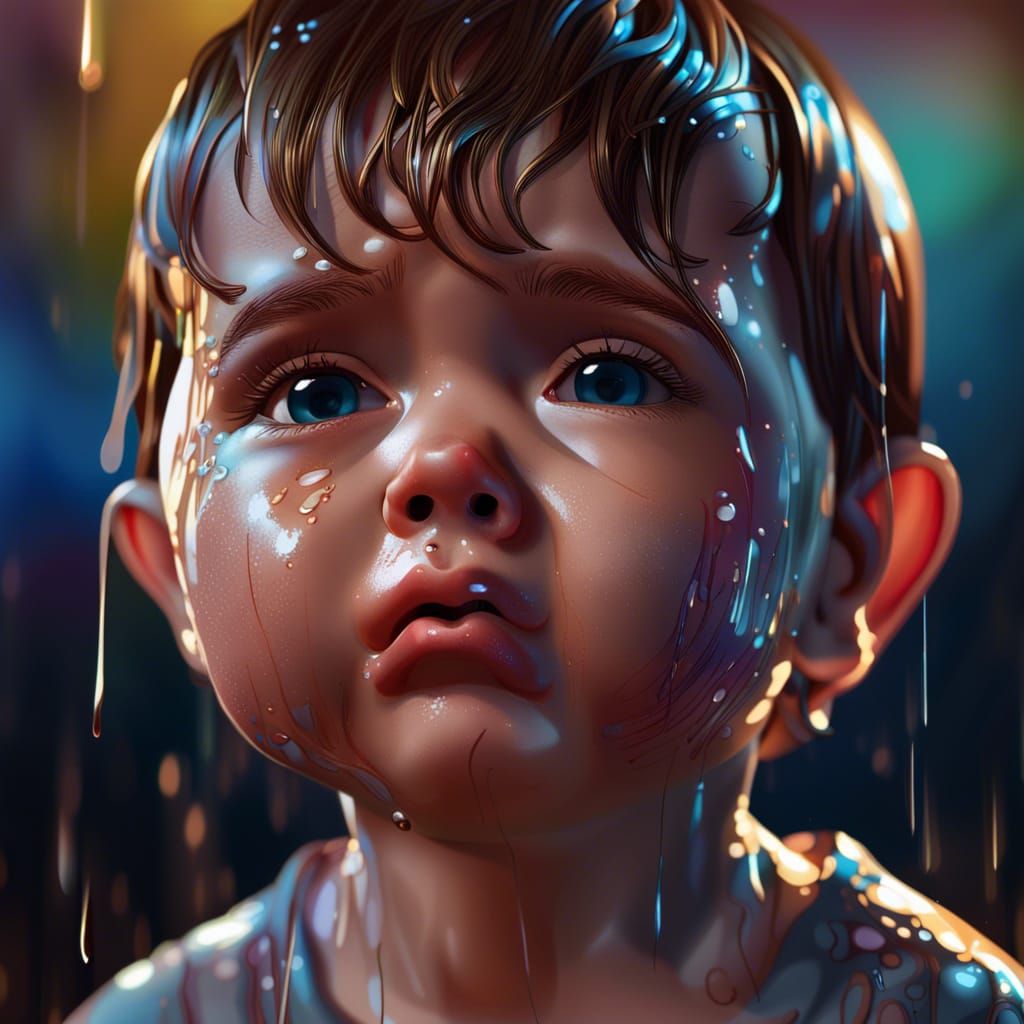 Sad Baby Crying with Shiny Tears in 3D