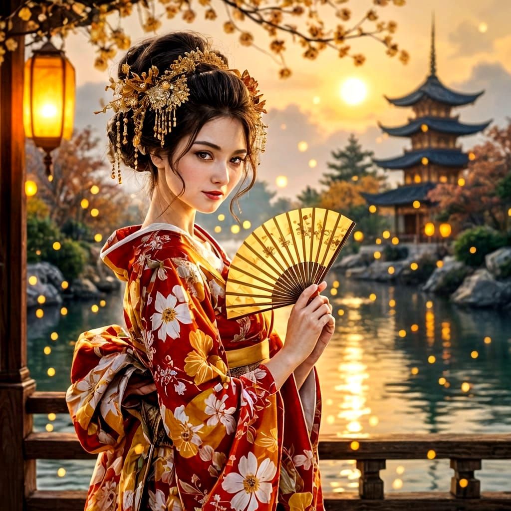 Graceful Kimono Woman in Impressionist Style