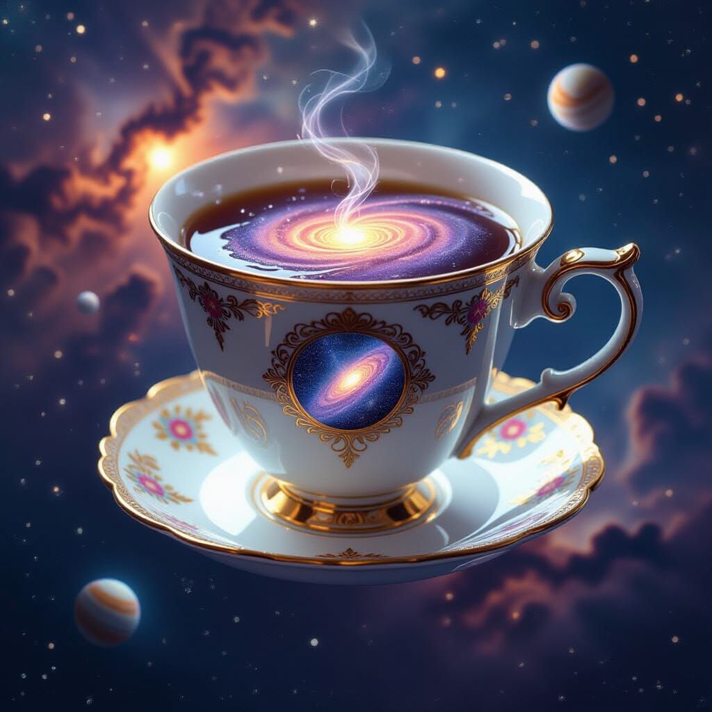 Cosmic Coffee Cup in Surreal Ghibli Style