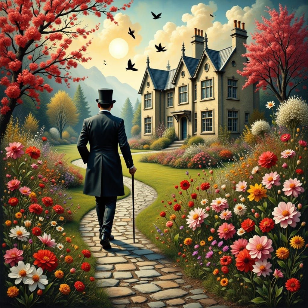 Surreal Englishman in Whimsical English Garden