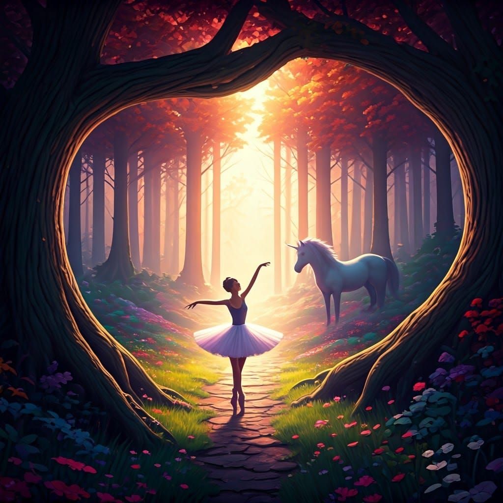 Ballerina in Magic Forest: Fantasy Concept Art