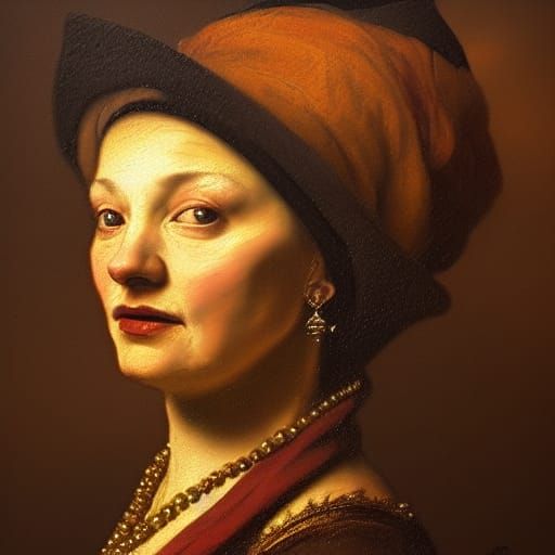 Renaissance Lady in Rembrandt Style Oil Painting