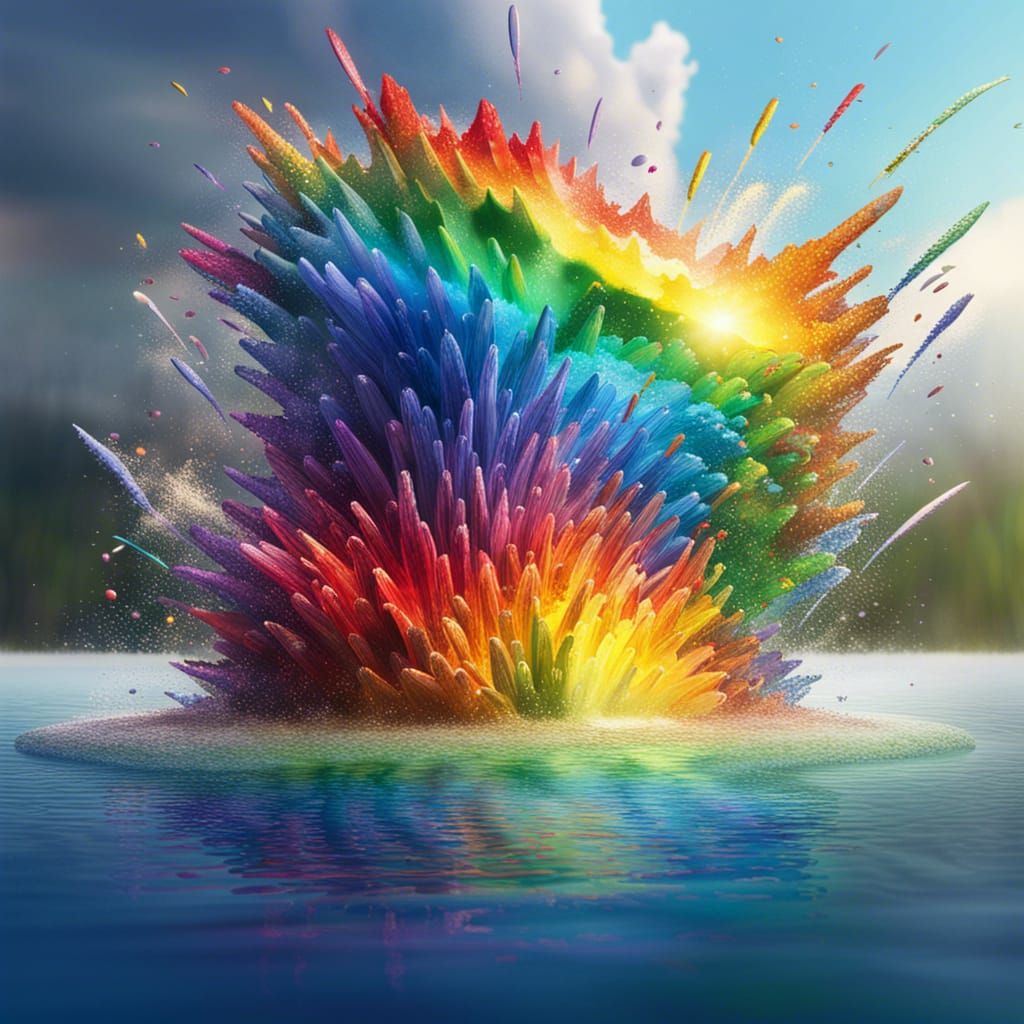 Hyperrealistic Rainbow Explosion over Clear Lake