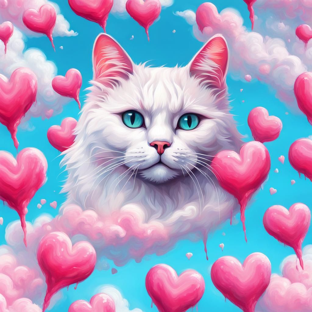 Valentine's Day Cat with Hearts in Graffiti Art