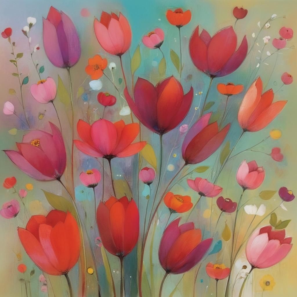 Whimsical Wildflower Scene in Watercolor Style