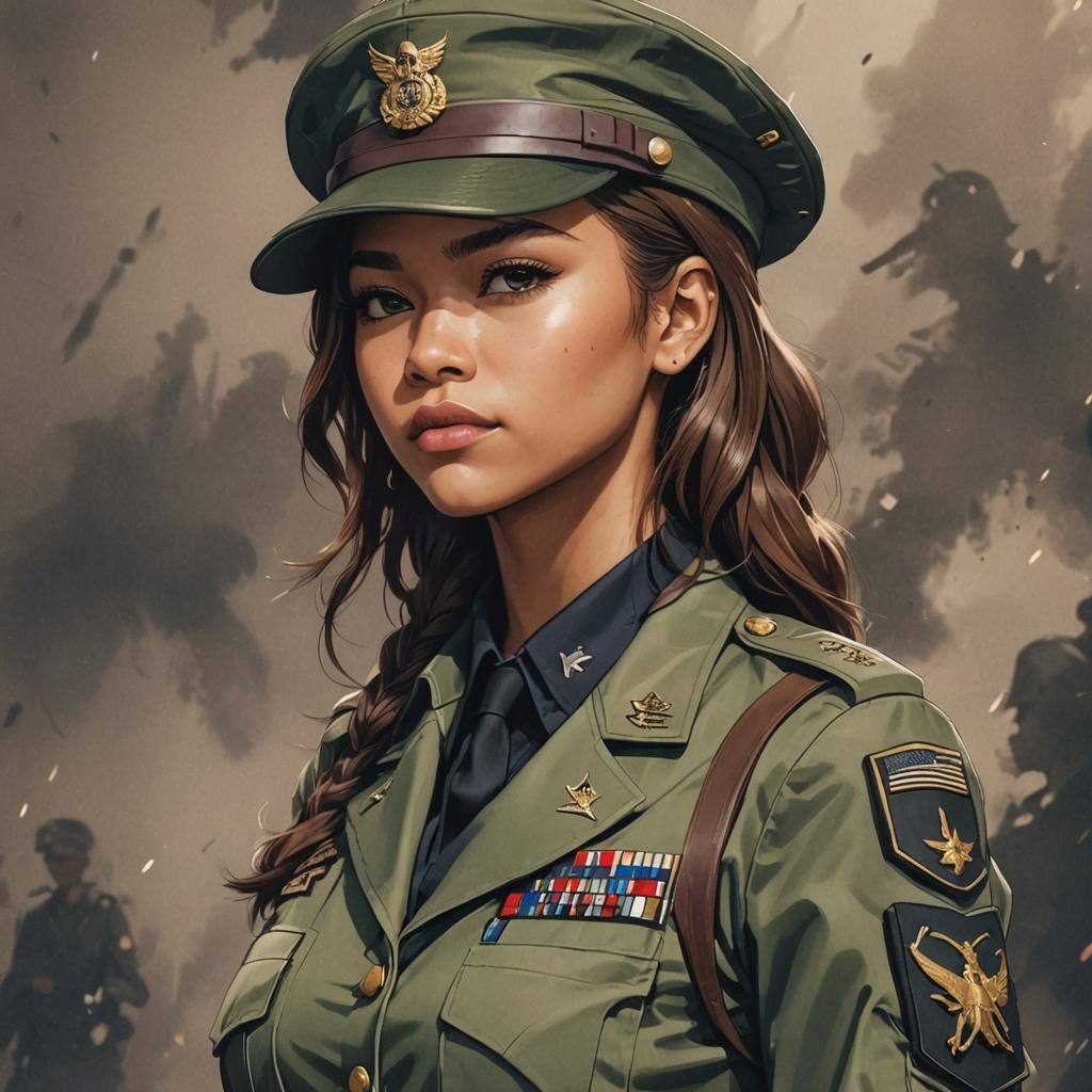 Zendaya in a military uniform.
