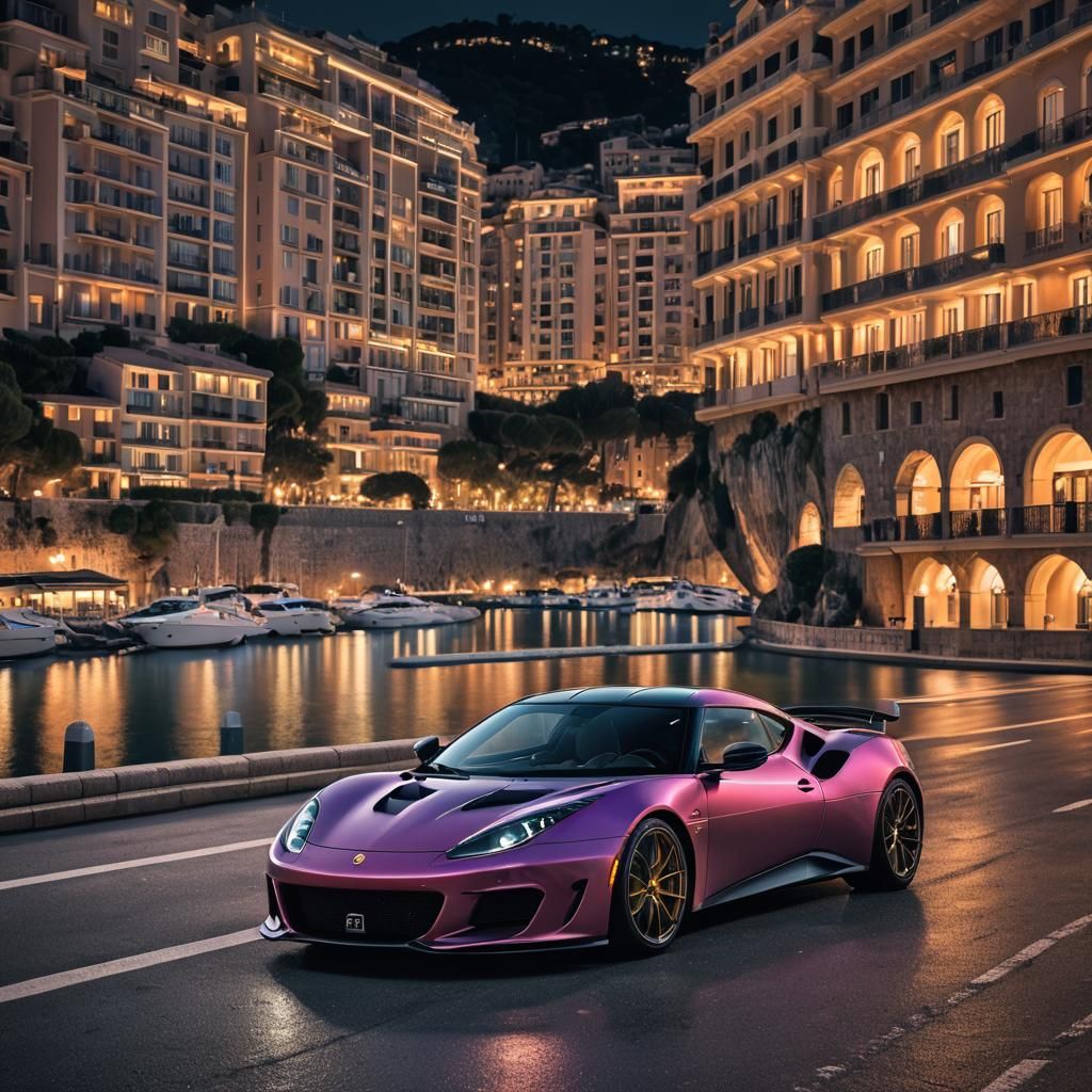 Rainbow Lotus Evora GT at Night, Hyperrealistic