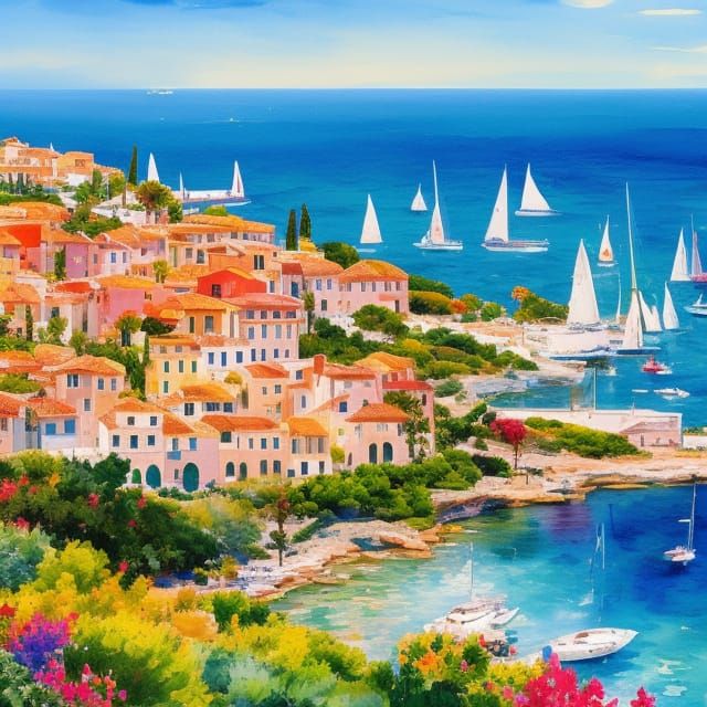 Mediterranean Coastline: Gouache and Watercolor Impressionis...