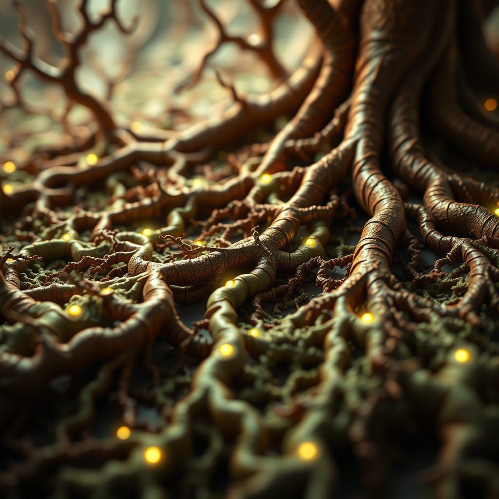 Fractal Roots: Dendritic Patterns in Burnt Umber and Moss Gr...