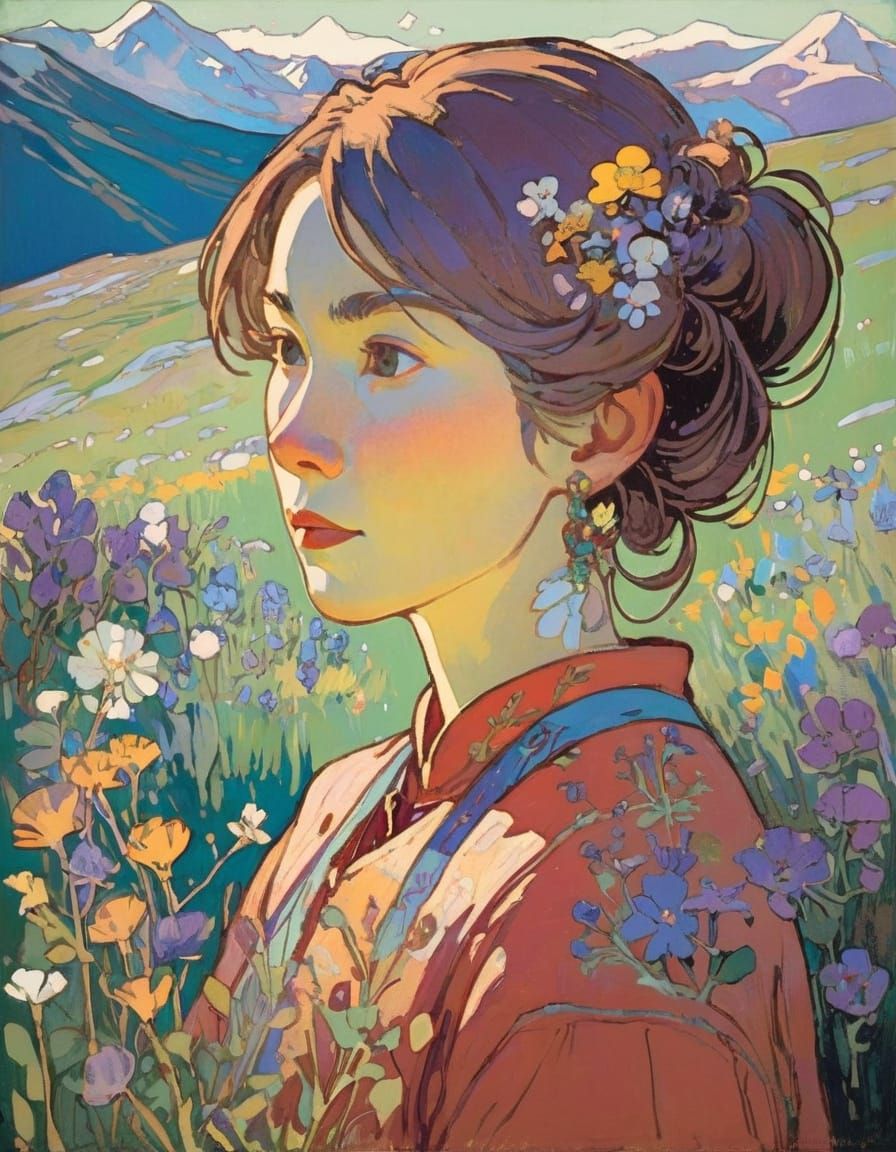 Alpine Wildflowers in Impressionist Style