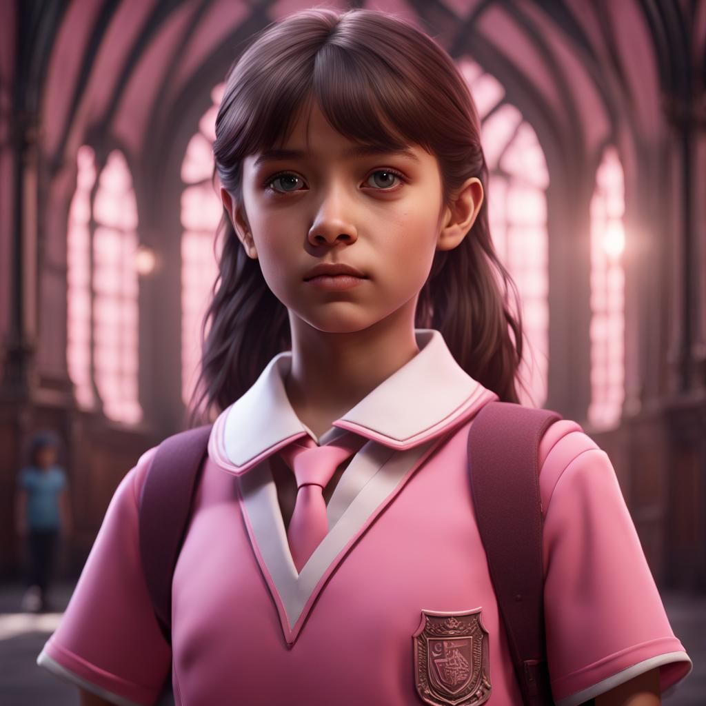 Young Girl in Pink School Uniform: Fantasy Art