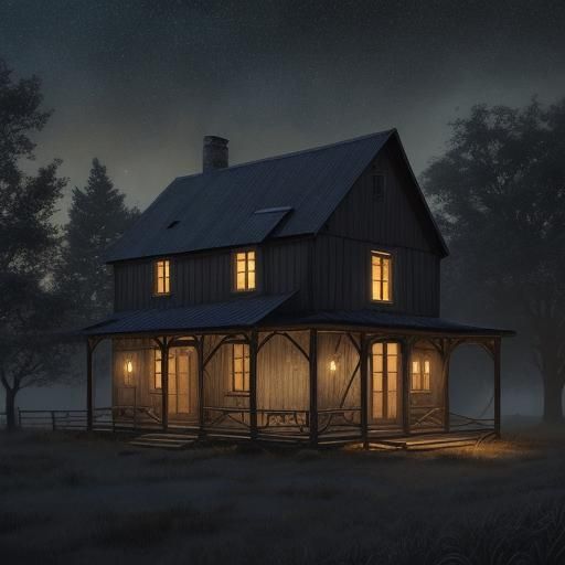 Farmhouse Nocturne in Bromoil Print Style