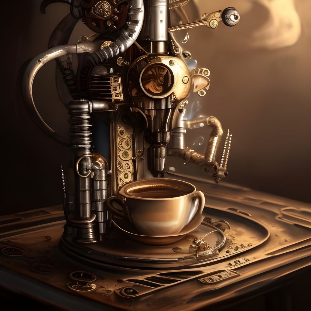Steampunk Espresso Machine Oil Painting in 8K