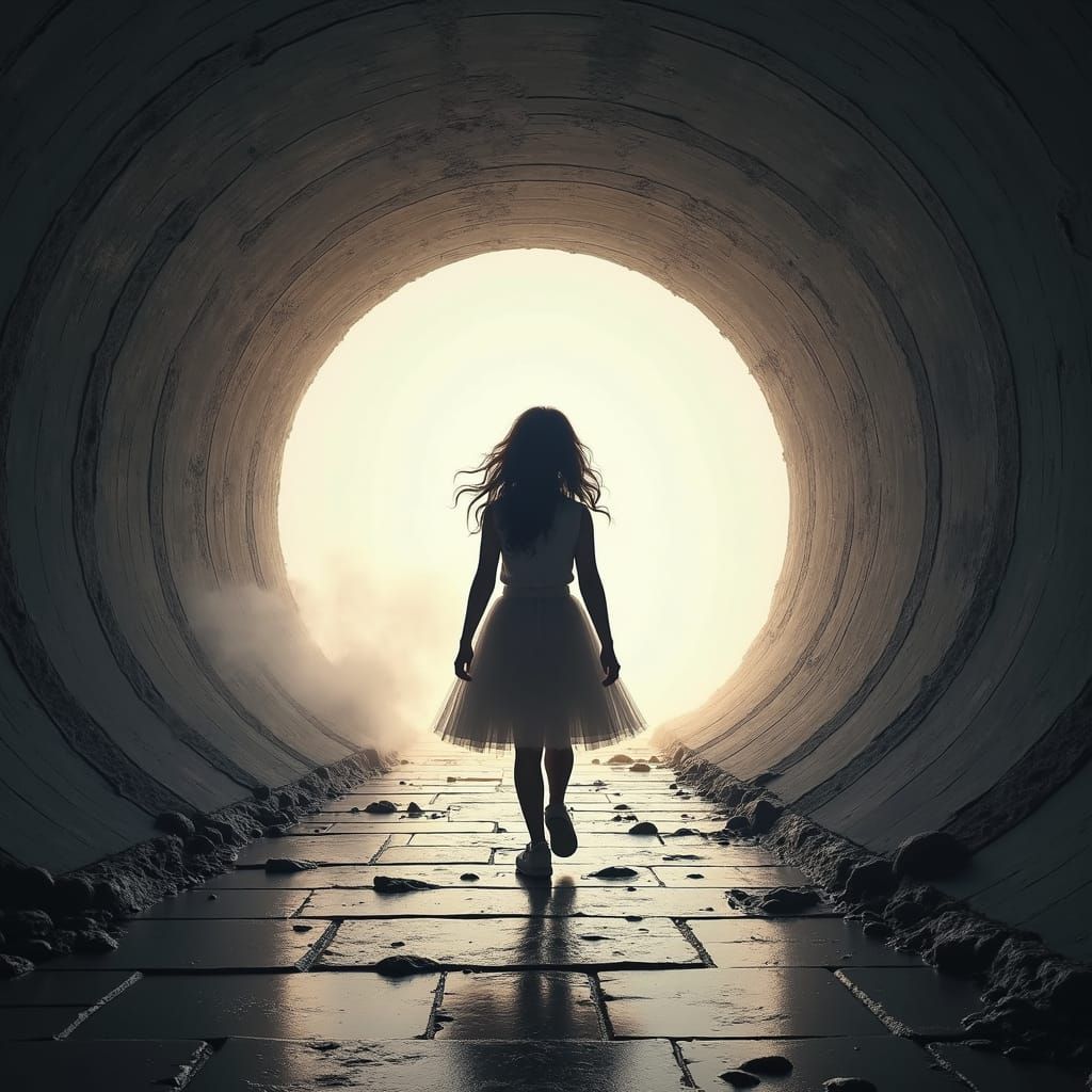 Girl Enters the Time Tunnel Portal