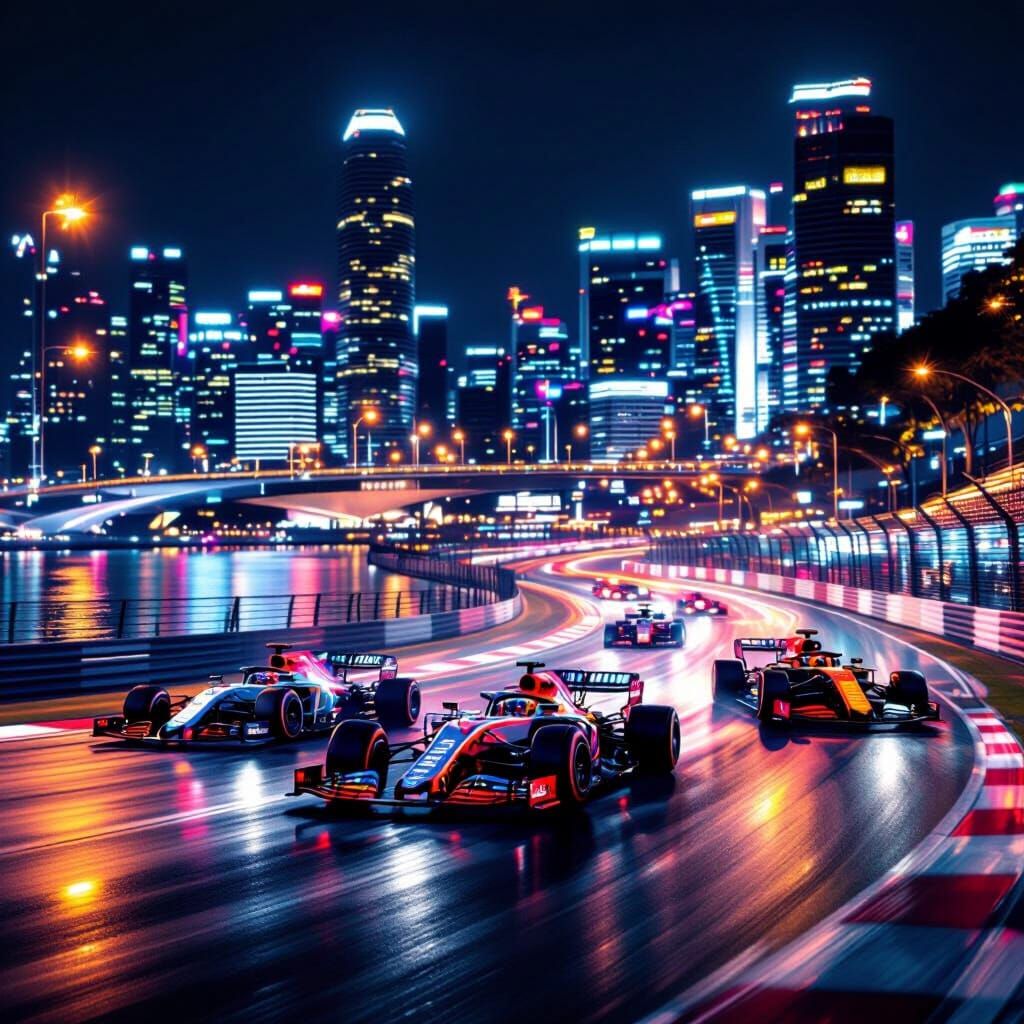 Formula 1 Cars Race Singapore Night Circuit
