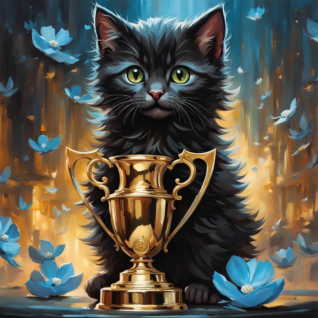Kitten Wins Trophy in Expressive Oil Painting