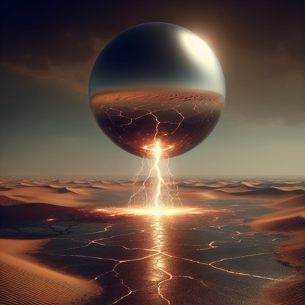 Giant Mirror Sphere Scorching Desert Landscape