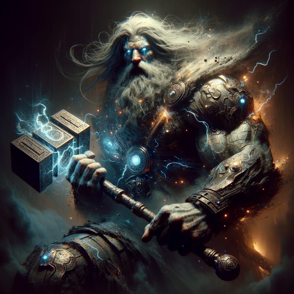 Hyperrealistic Warrior with Mystic Hammer