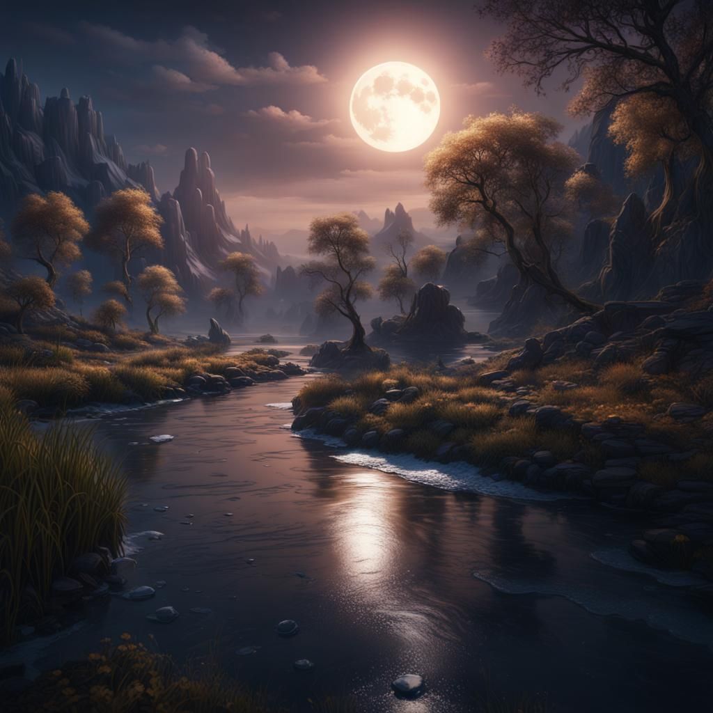 Moonlit River: Fantastical Concept Art in Deep Color