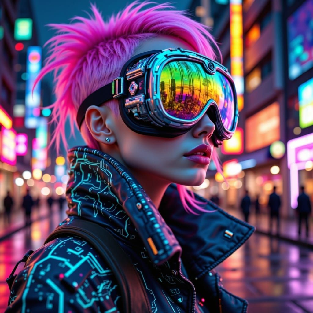 Surreal Cyberpunk Portrait with Futuristic Goggles