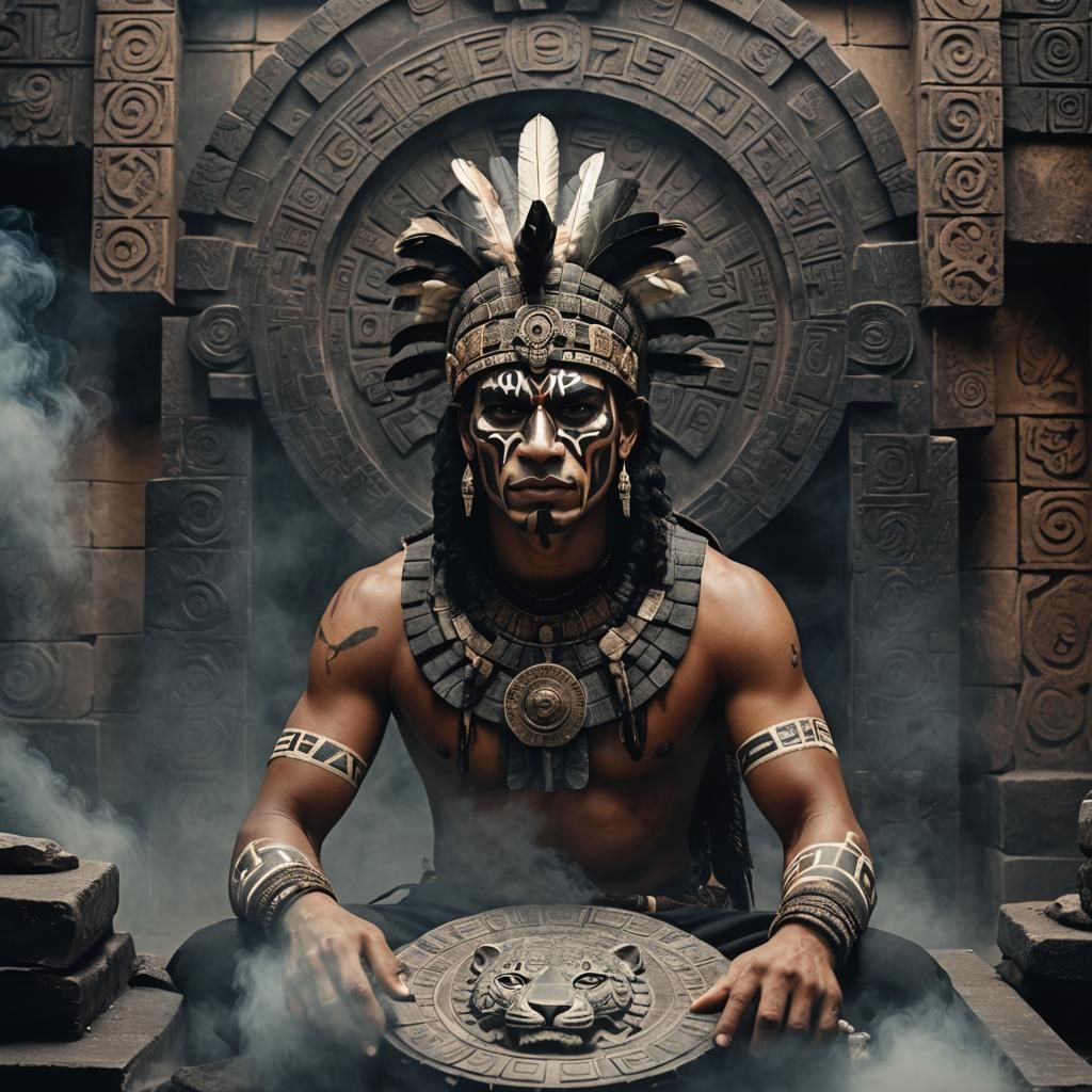 Mysterious Aztec God Tezcatlipoca in Dark Fantasy Portrait