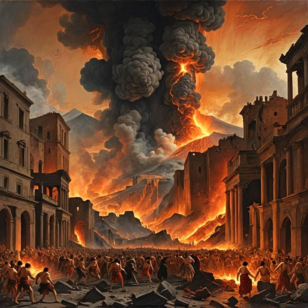 Vesuvius Eruption in Pompeii: Impasto Oil Painting