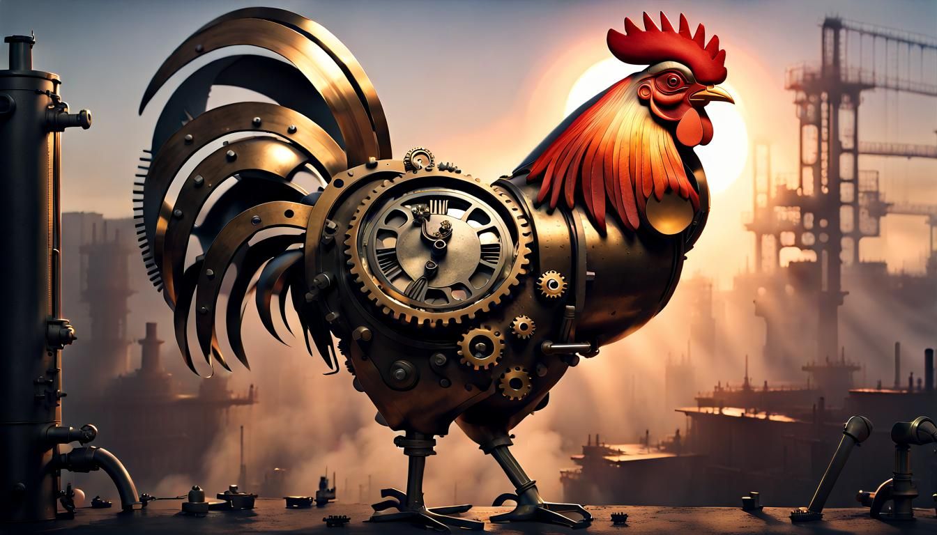 Steampunk Rooster Forged from Brass and Steel