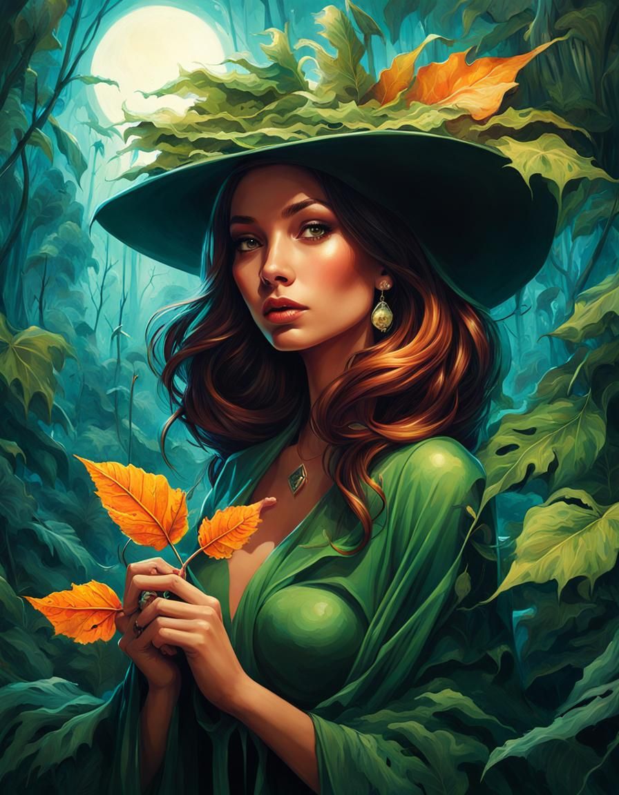 Creepy Voodoo Witch with Leaves Doll Portrait