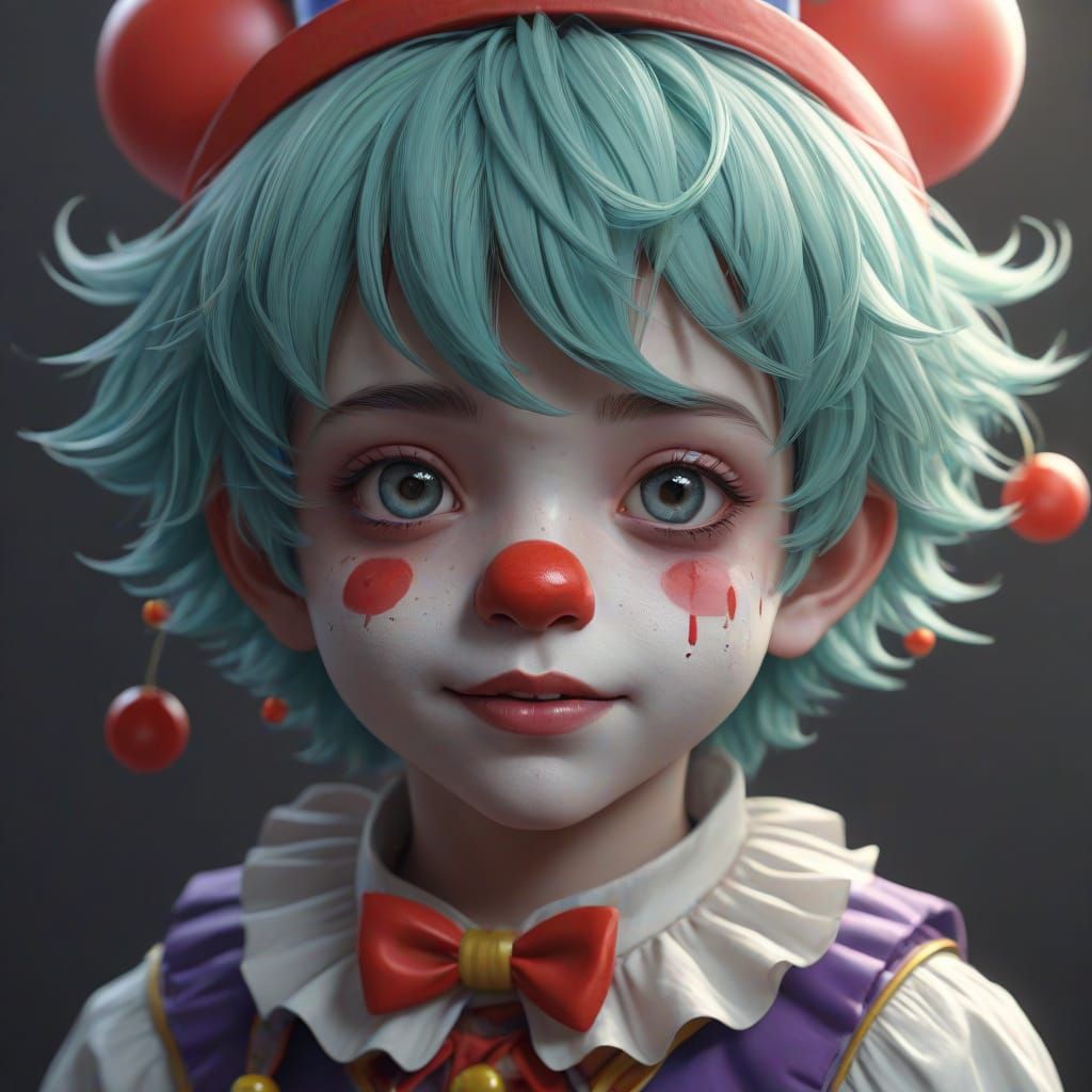 Cute Anime-Style 3D Boy in Clown Costume