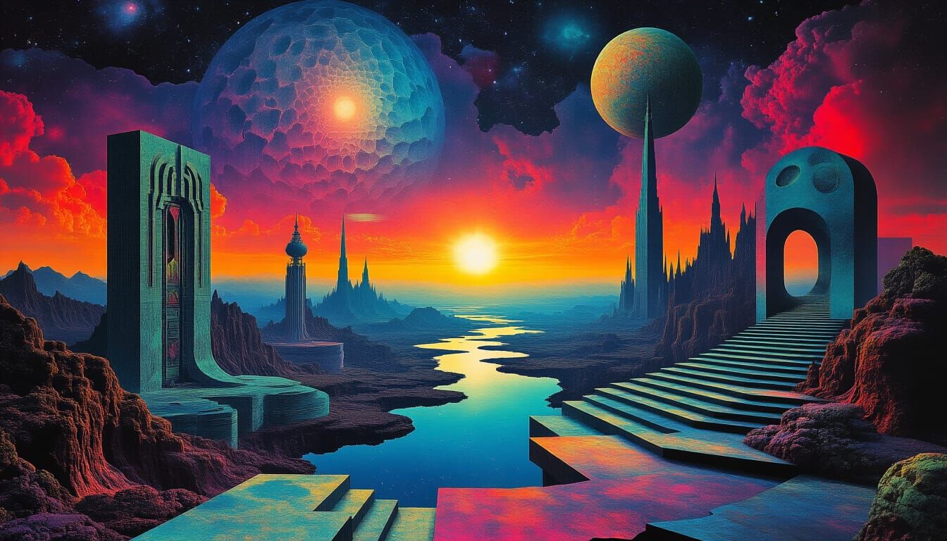 Surreal Cosmic Horror Collage in Twilight Zone