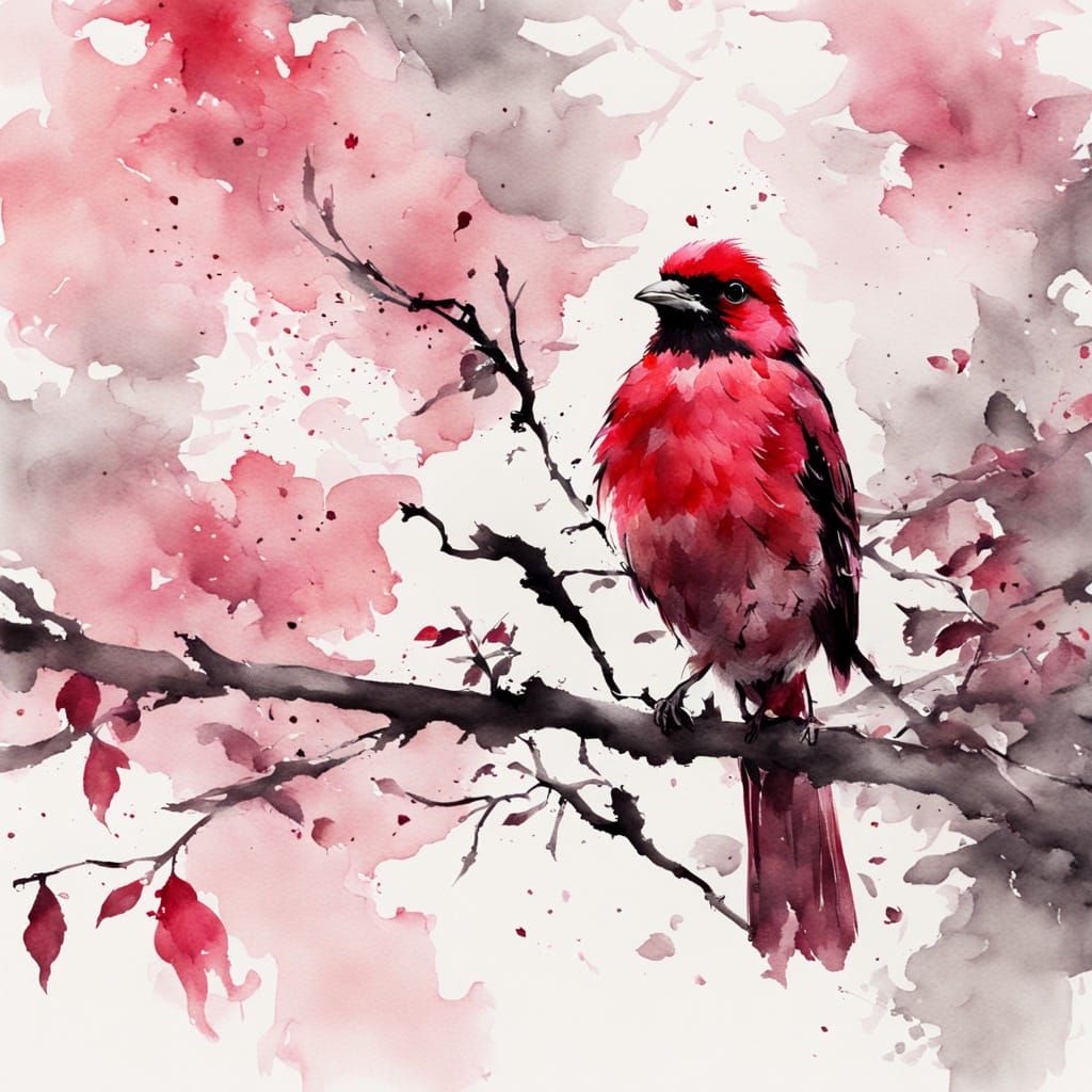Stylized Watercolour Bird in Vibrant Tree