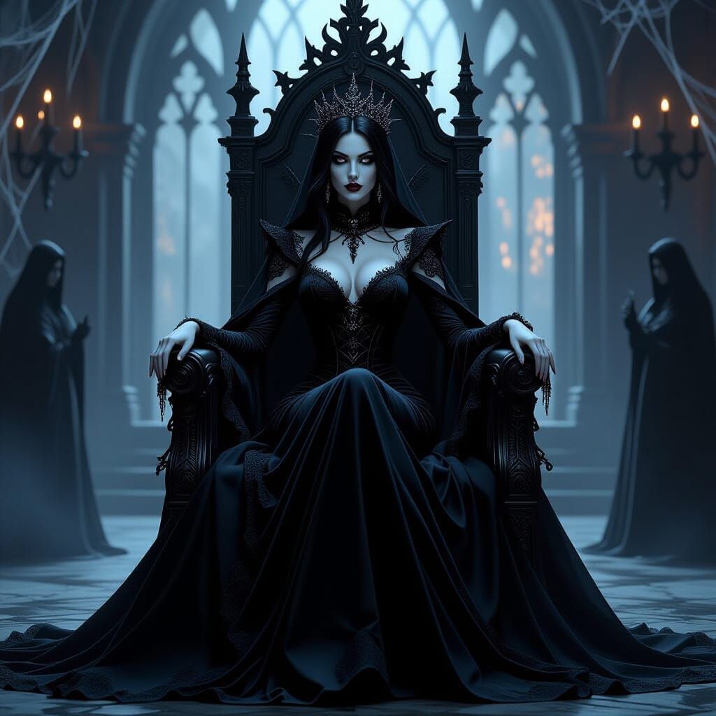 Gothic Vampire Queen on Throne in Dark Romantic Style