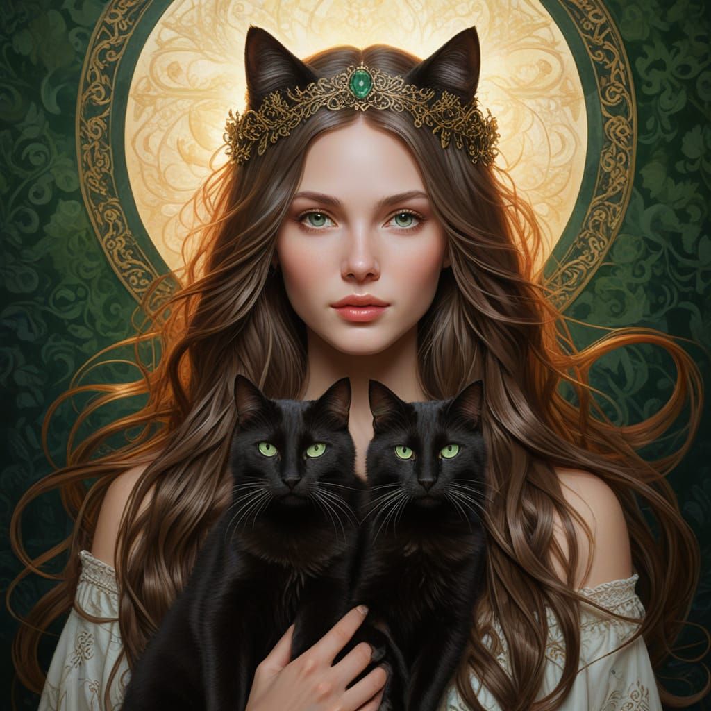 Ethereal Cat Goddess with Regal Demeanor