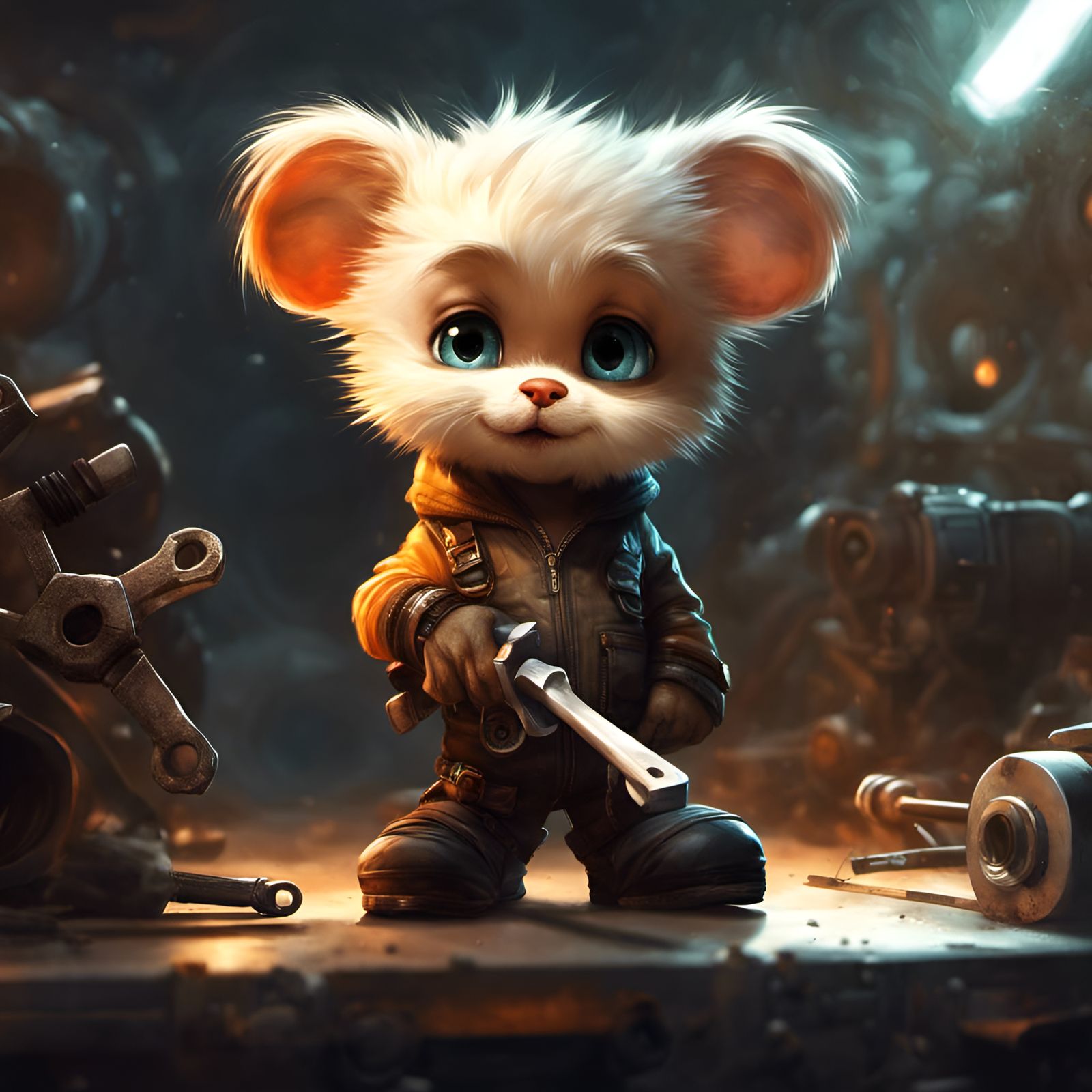 Mouse Mechanic with Wrench in Detailed Style