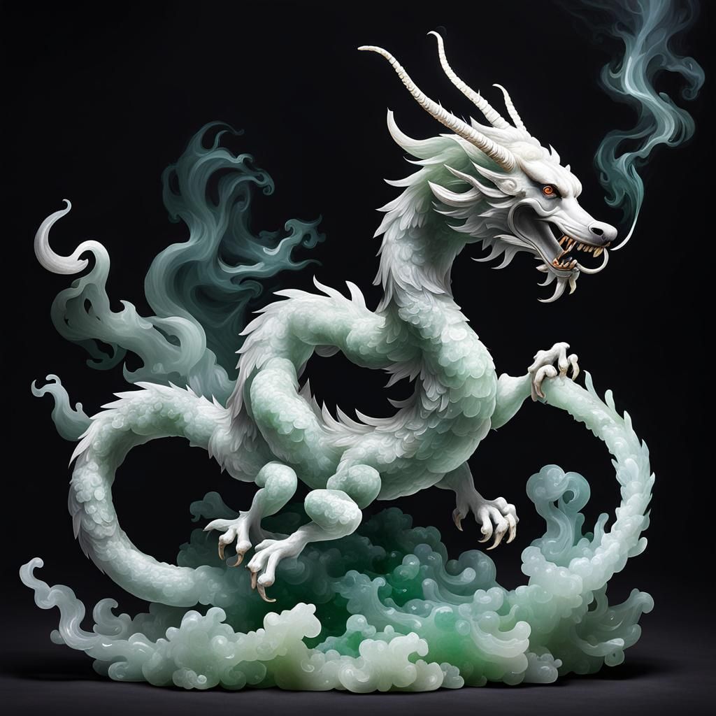 Green Jade Dragon Glass Sculpture in Soft Light