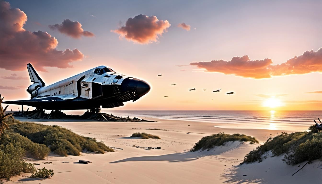 Post-Apocalyptic Spaceship Wreck on Overgrown Beach