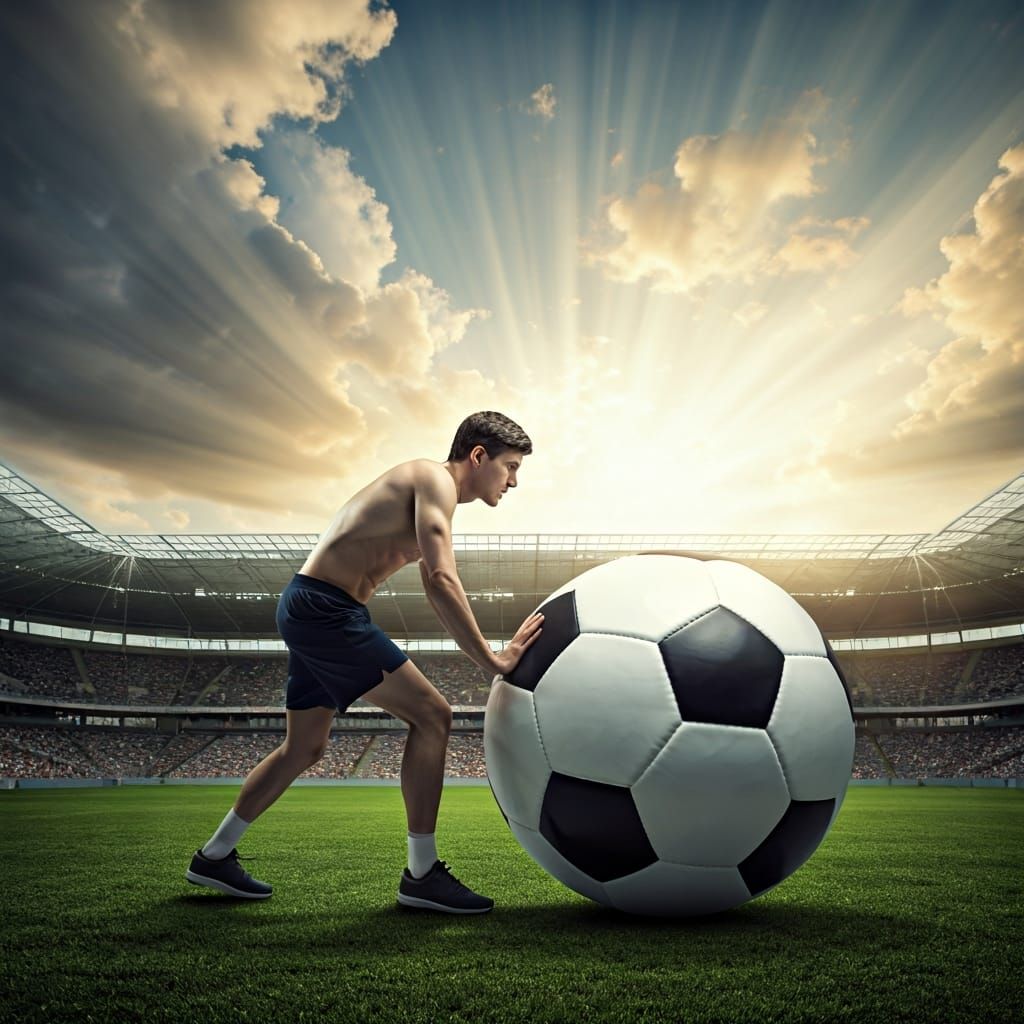 Soccer Player and Giant Ball, Soft Focus Digital Art