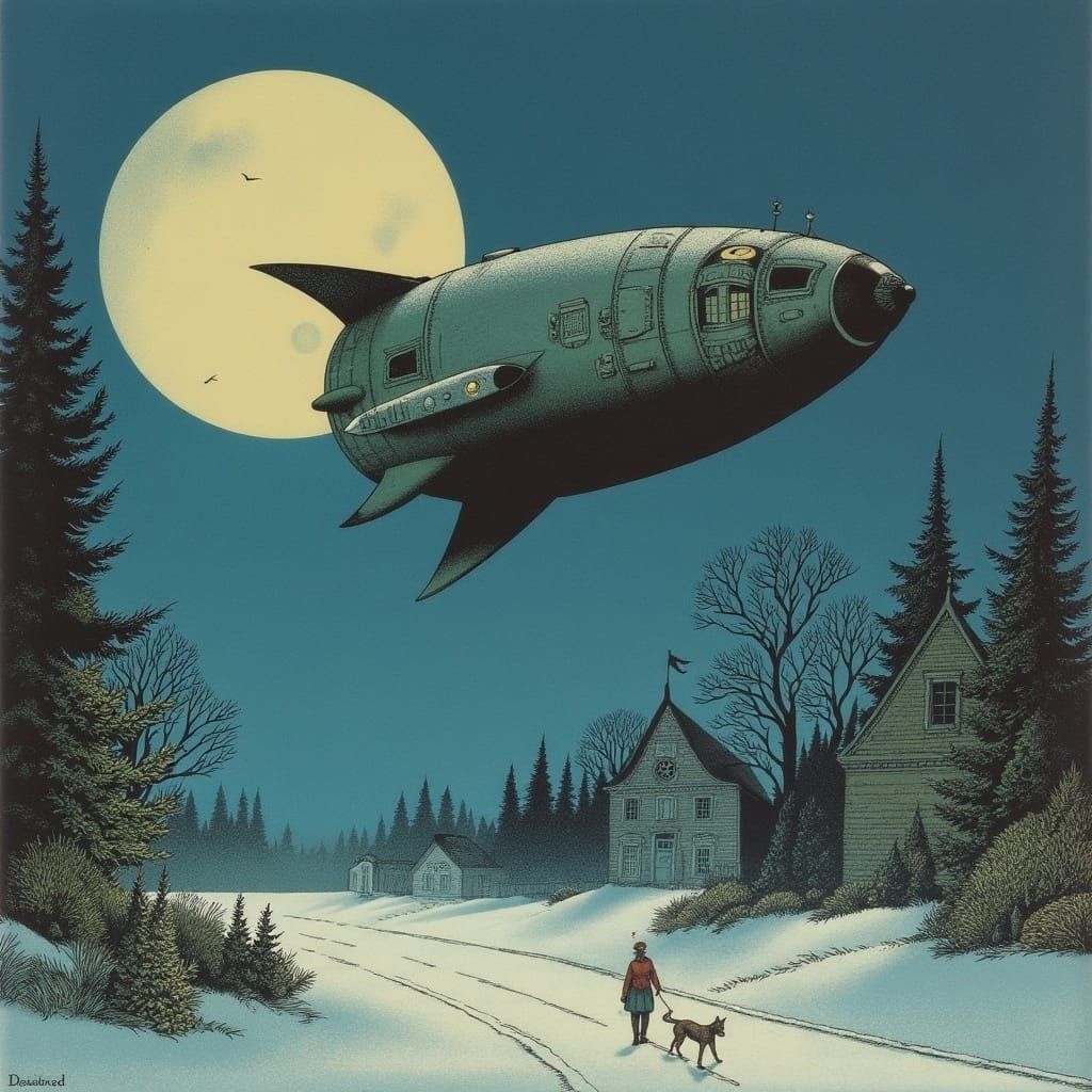 Surreal Winter Morning with a Mysterious Spacecraft
