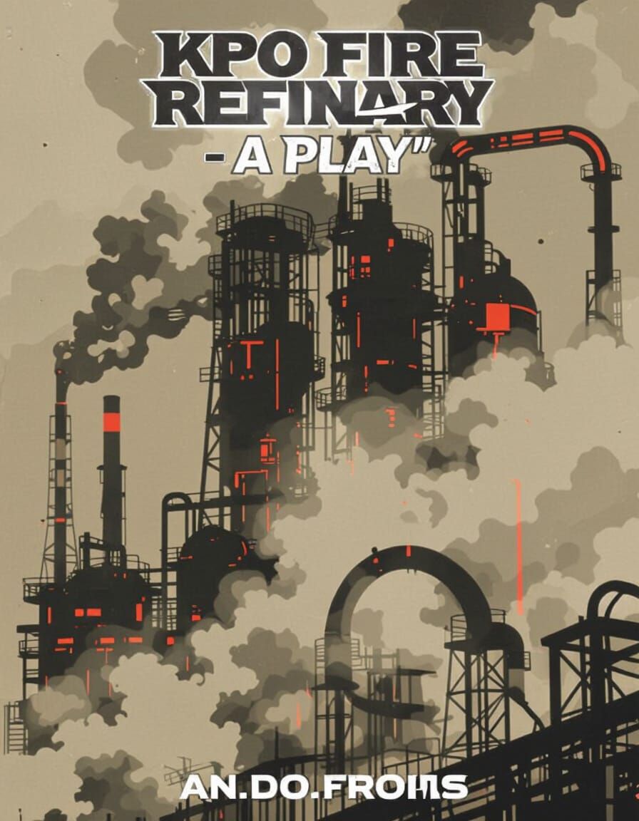 Ominous Oil Refinery Book Cover in Sci-Fi Style