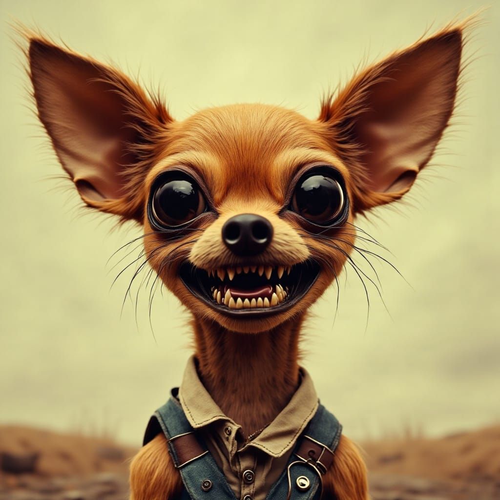 Angry Chihuahua with Exaggerated Features