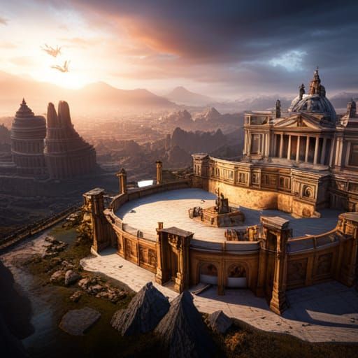 Gods Smile on Rome in War: Detailed Matte Painting