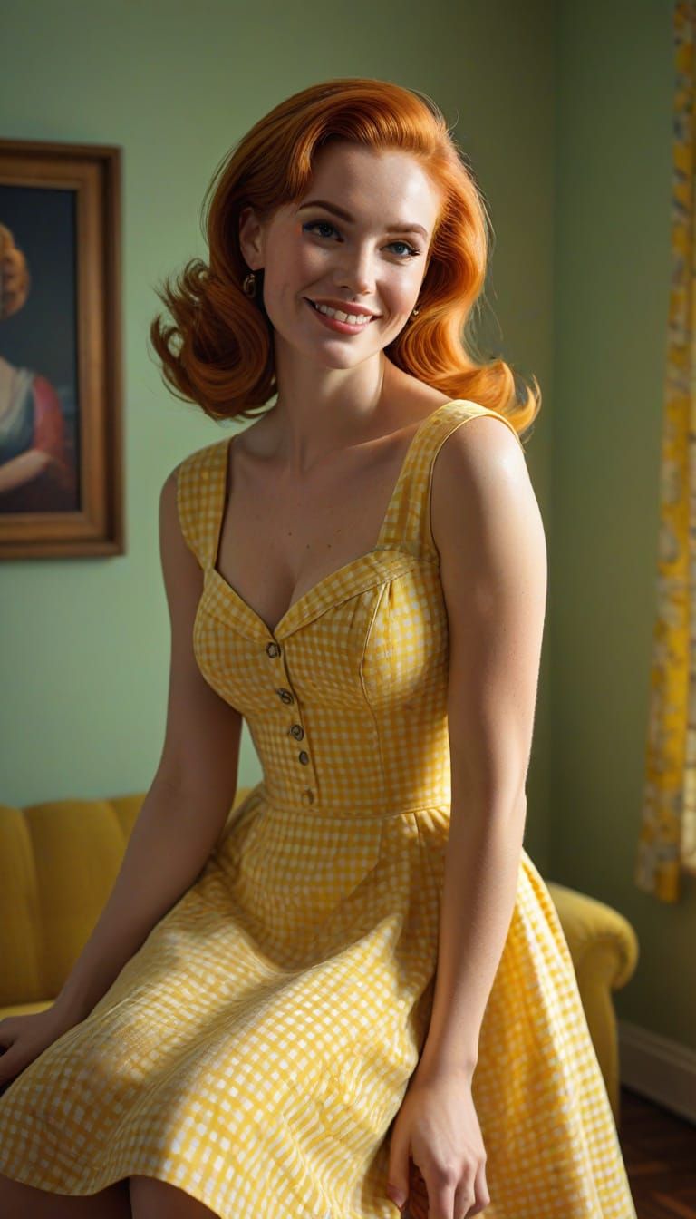 1950s Housewife in Gingham Dress
