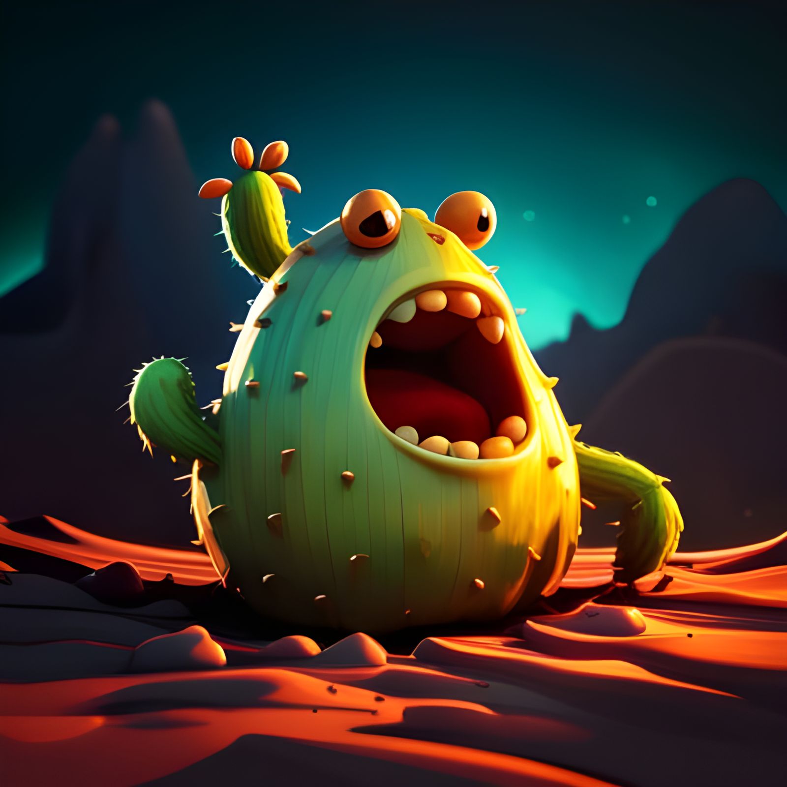 Gelatinous Smiling Cactus Monster in 3D