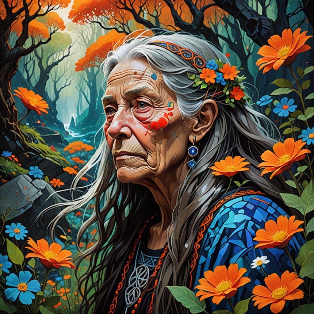 Ancient Sage in Vibrant Woodland