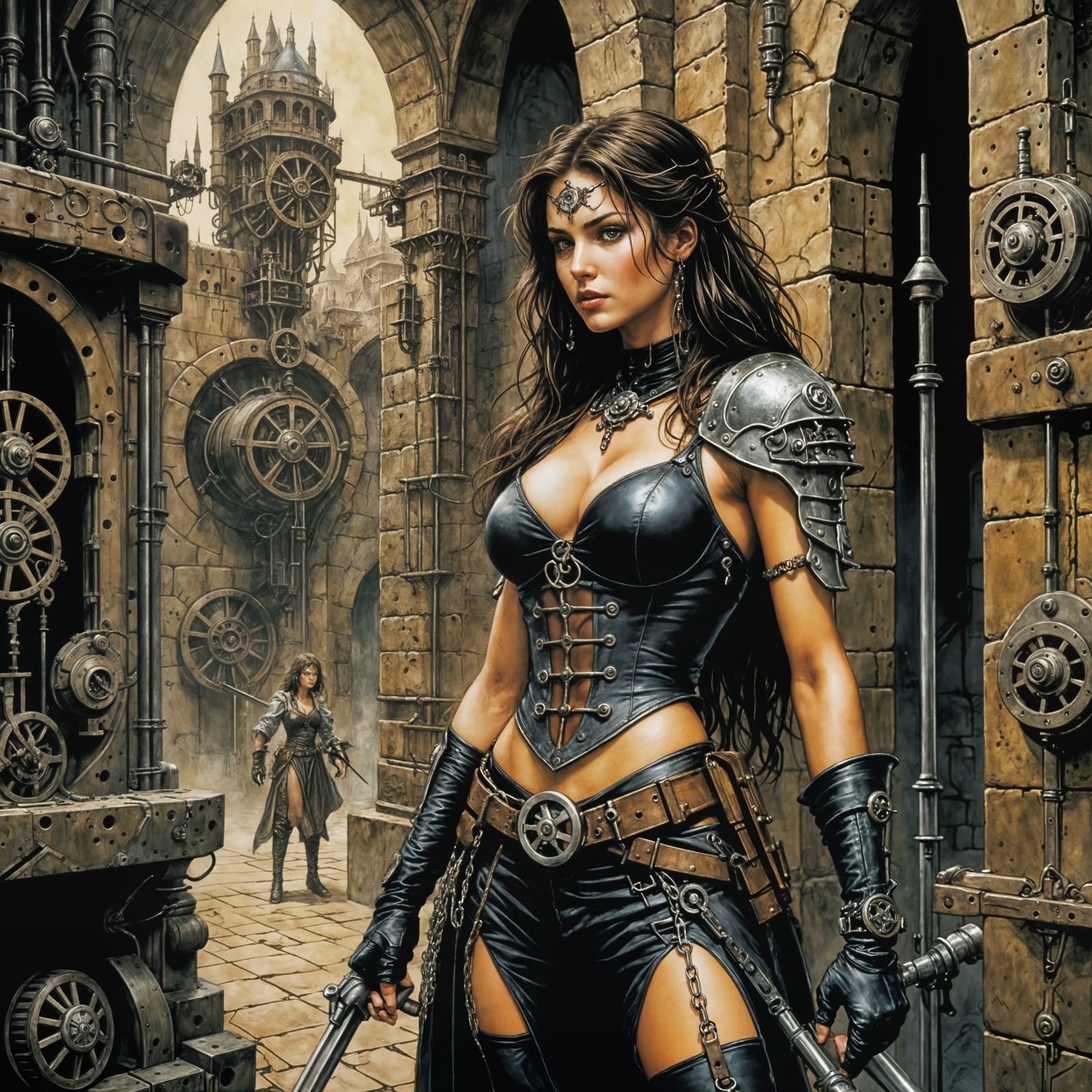 Female Thief Tinkering with Dungeon Contraptions