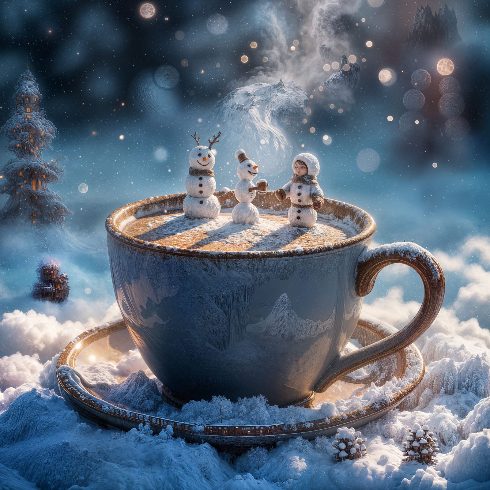 Winter Dreamscape: Cocoa Mug Snowstorm Art