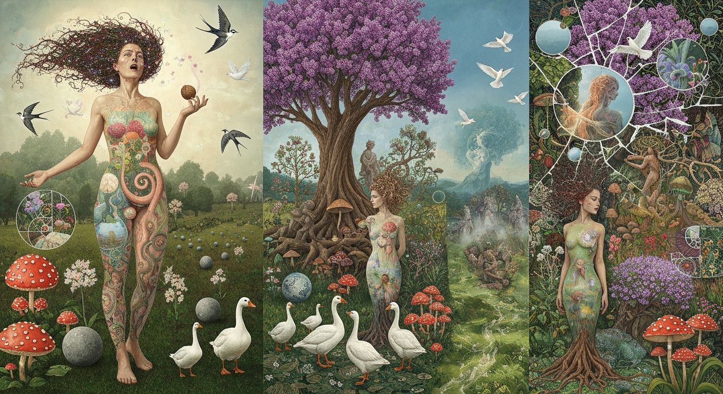 Goddess of Life Amidst Cosmic Surrealism