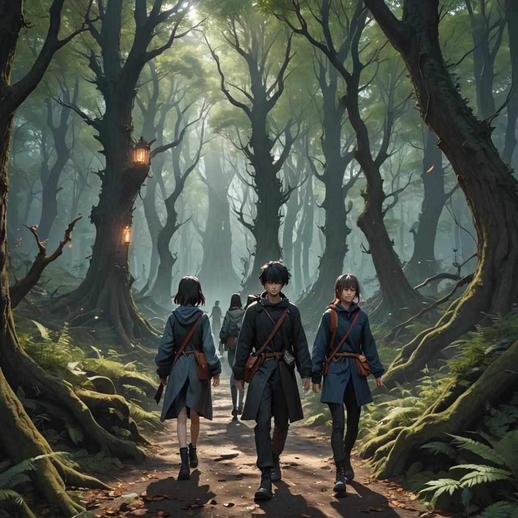 Anime Art: Figures in a Magical Forest