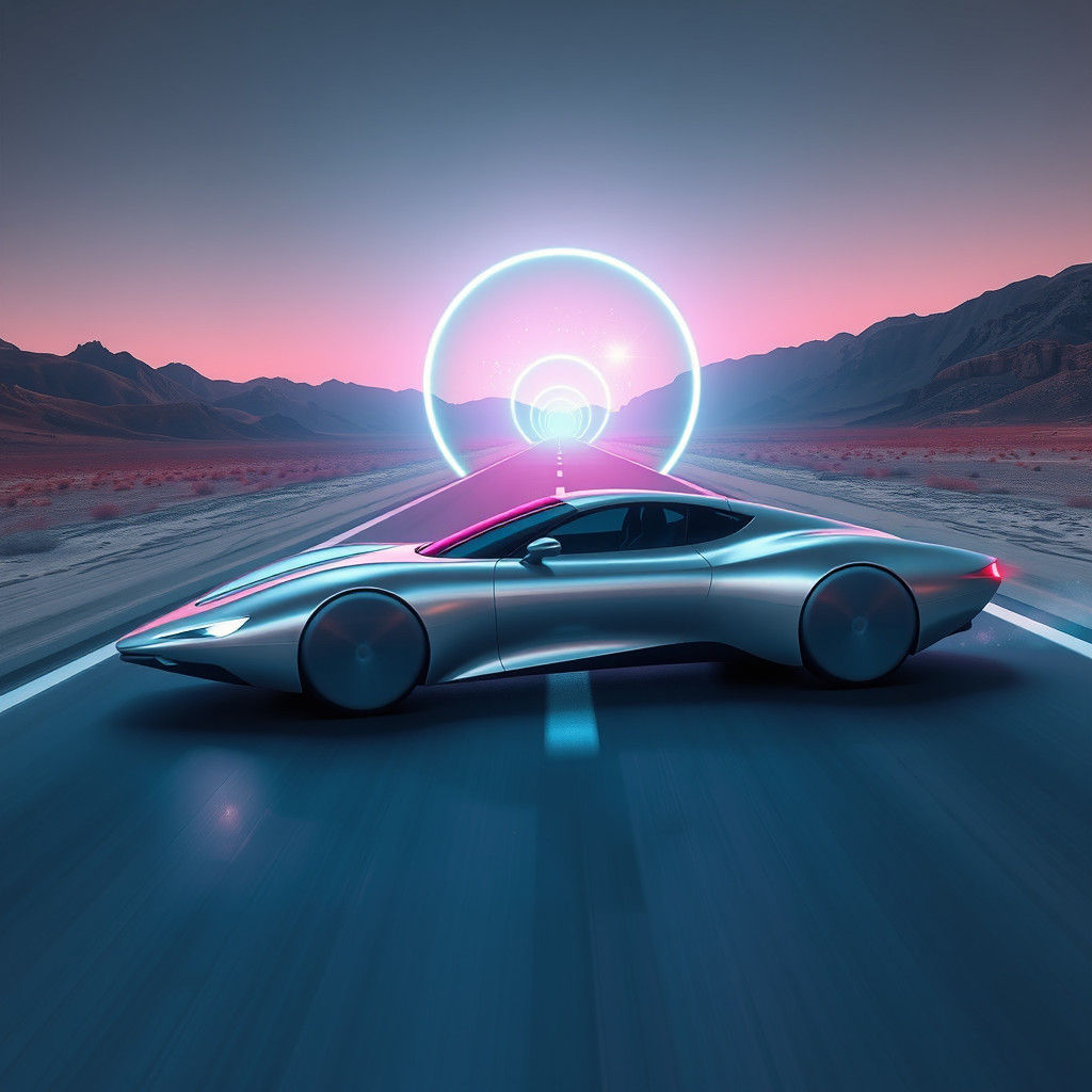 Sleek Car Enters Portal to Parallel Dimensions